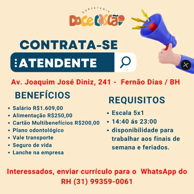 Atendente de Loja - Bairro Fernão Dias