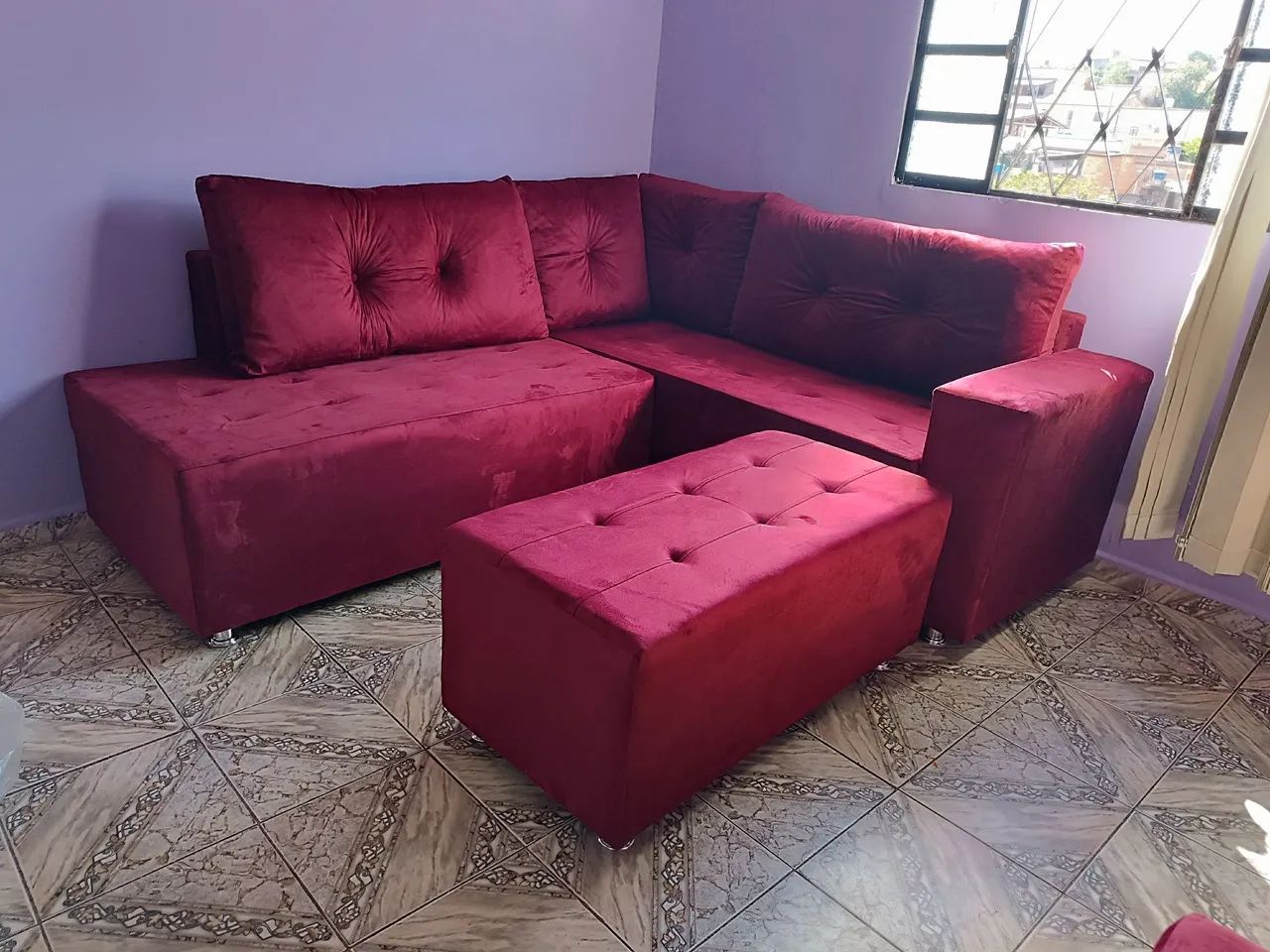 Sofá de Canto em Suede Vermelho - Novo! - Foto 3