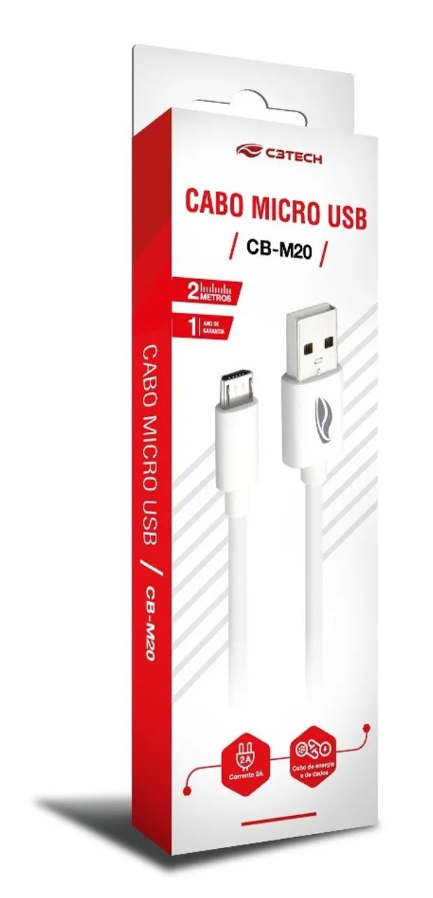 CABO USB X MICRO USB 2 METROS 2A C3TECH CB-M20WH CARGA E DADOS - Foto 3