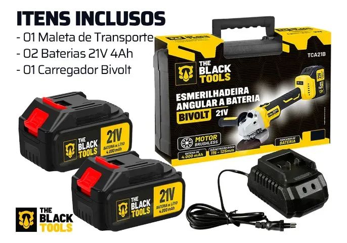  Esmerilhadeira Lixadeira Angular COM 2 BATERIAS 21v 4000mah 4.1/2 125mm  - Foto 3