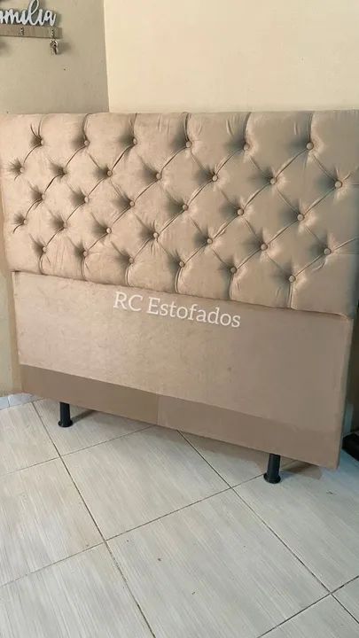 Cabeceira de Cama Casal em Suede Bege