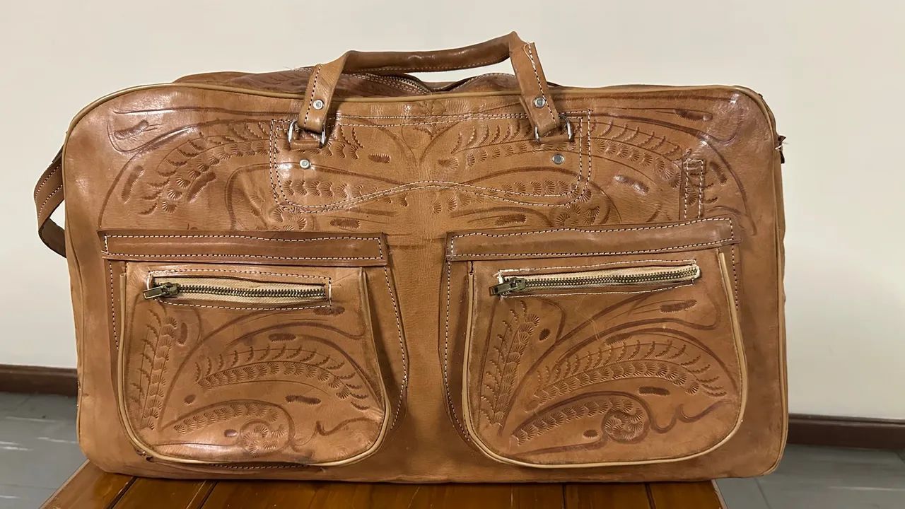 Bolsa grande viagem couro cru 60 cm x 33cm altura 