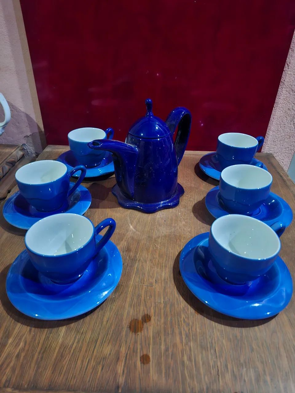 Conjunto para café em cerâmica azul 