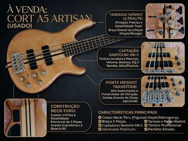 【投げ売り】Cort A5 Baixo Cort A5 Artisan (Cinco cordas - NeckThru) - Instrumentos