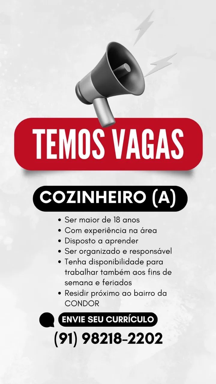 VAGA PARA COZINHEIRO 