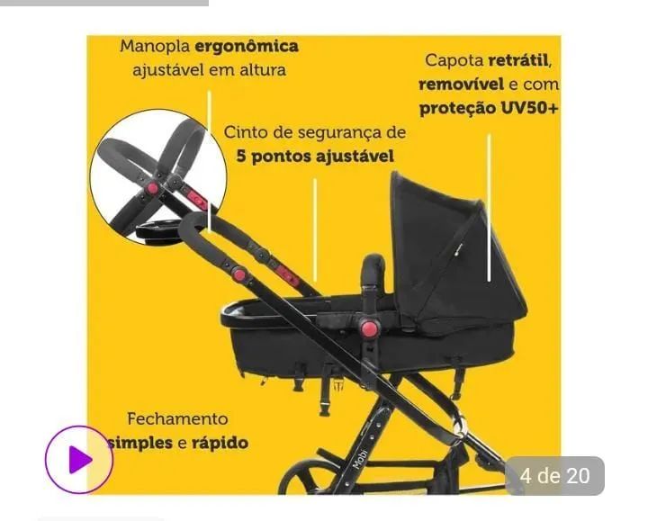 Carrinho de beb ê Moisés - Foto 2