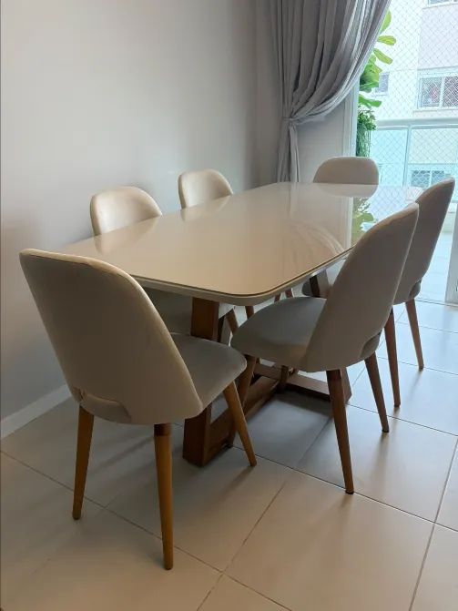 Conjunto de Jantar Mesa Retangular com Vidro Bennett 6 Cadeiras New Drop