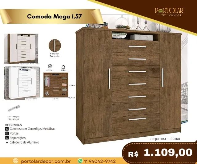 Cômoda Mega 1,57, a pronta entrega 
