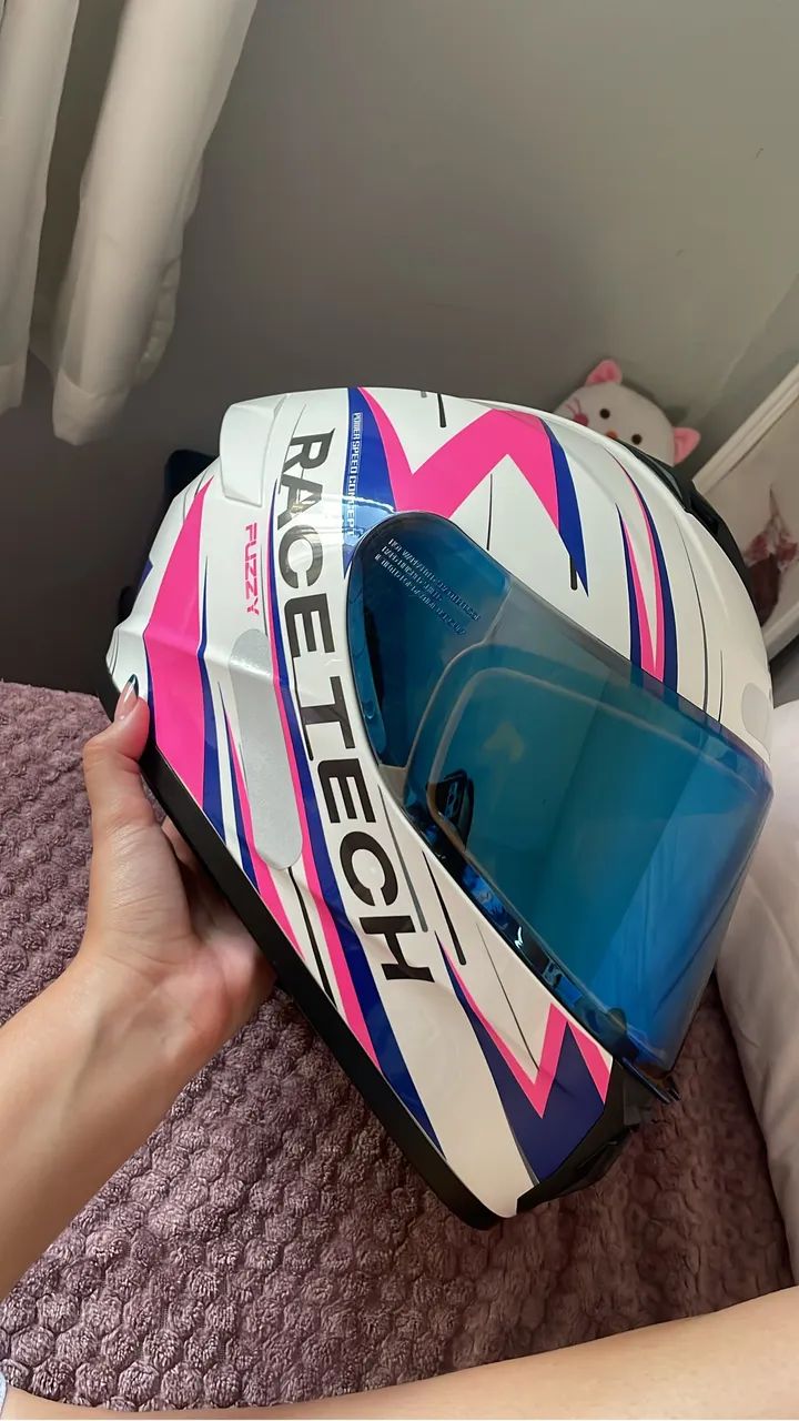 Capacete Race Tech Hit Fuzzy - Branco e Rosa  - Foto 2