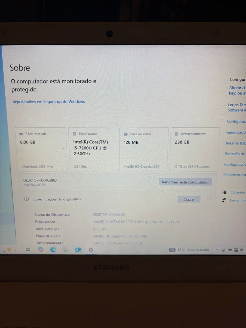 Notebook Samsung i5 7ª | 8GB RAM | SSD 256GB - Leia descrição - Foto 2