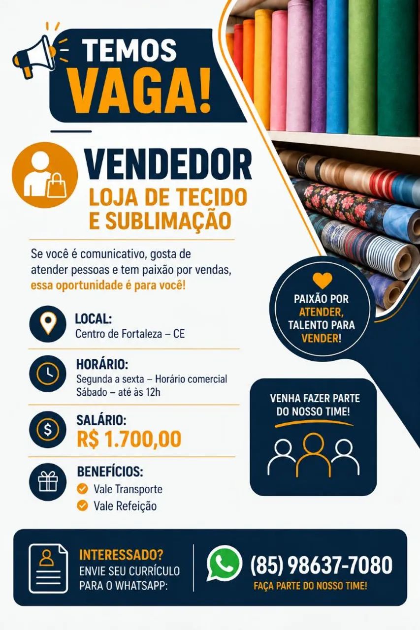 Vaga de vendedor (perfil masculino)