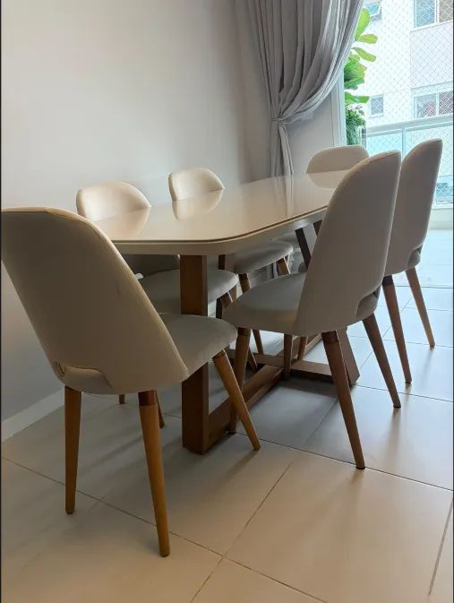 Conjunto de Jantar Mesa Retangular com Vidro Bennett 6 Cadeiras New Drop - Foto 5