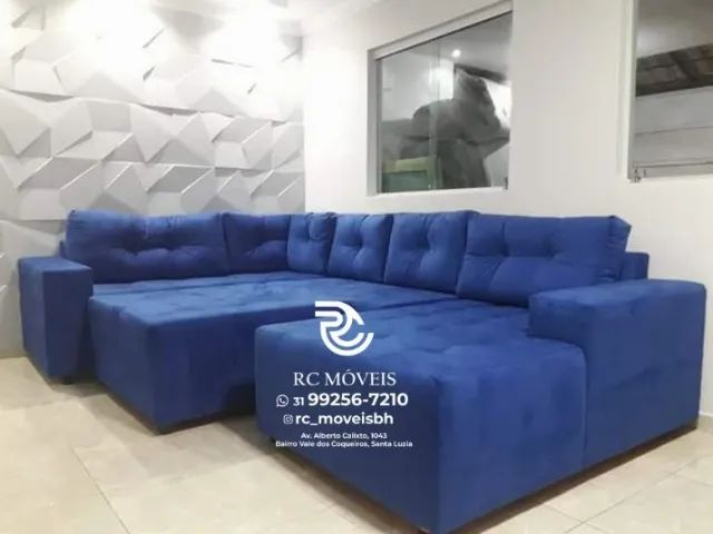 Sofá de canto Grande 3,10m com Chaise e Puff veludo D33 Premium - Foto 5