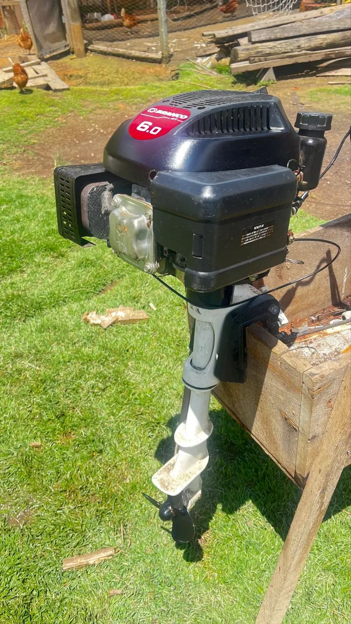 Motor Barco 6.0 Cv  4t- Branco + Rabeta Vertical De Popa - Foto 3