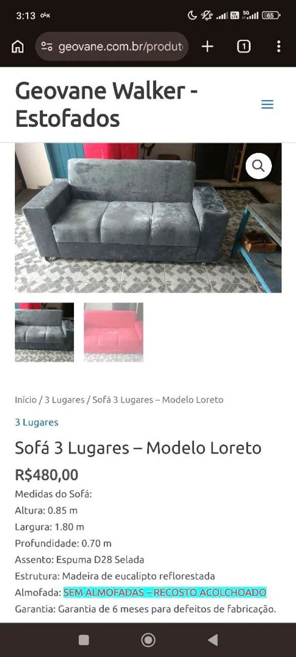 Sofá 3 Lugares - Modelo Loreto