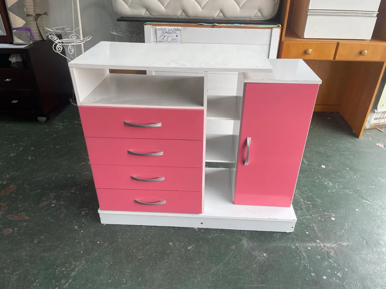 Cômoda Infantil Branca E Rosa 