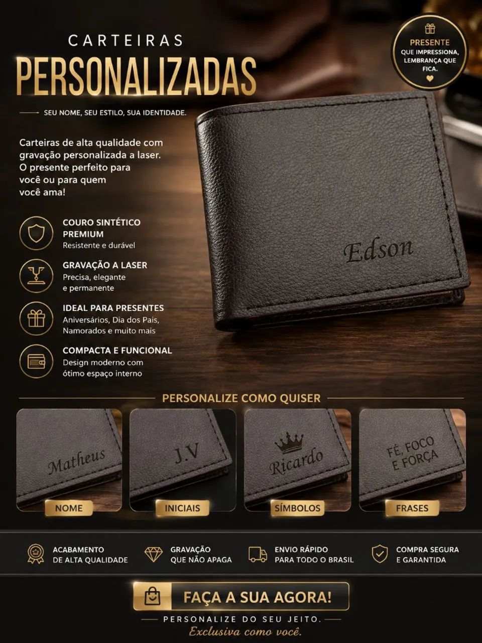 CARTEIRAS PERSONALIZADAS - UM PRESENTE ÚNICO! <br>
