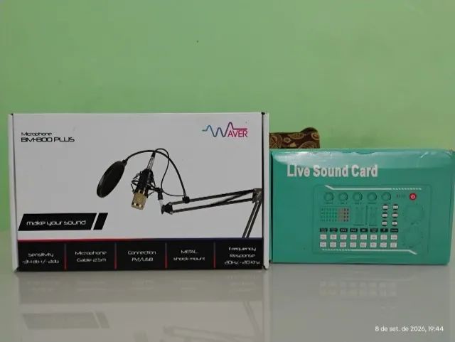 LIVE SOUND CARD SET プロフェッショナルマイク Kit - Microfone BM-800 PLUS - Waver e Interface de aúdio Live