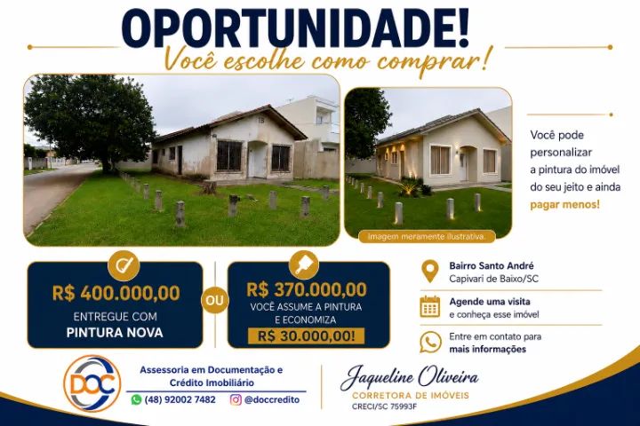 Casa e Terreno, 3 Quartos, Banheiro, Sala Cozinha