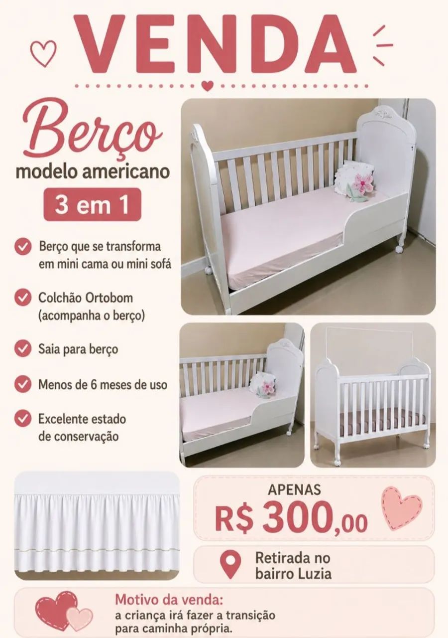 Vendo Berço Americano 3 em 1