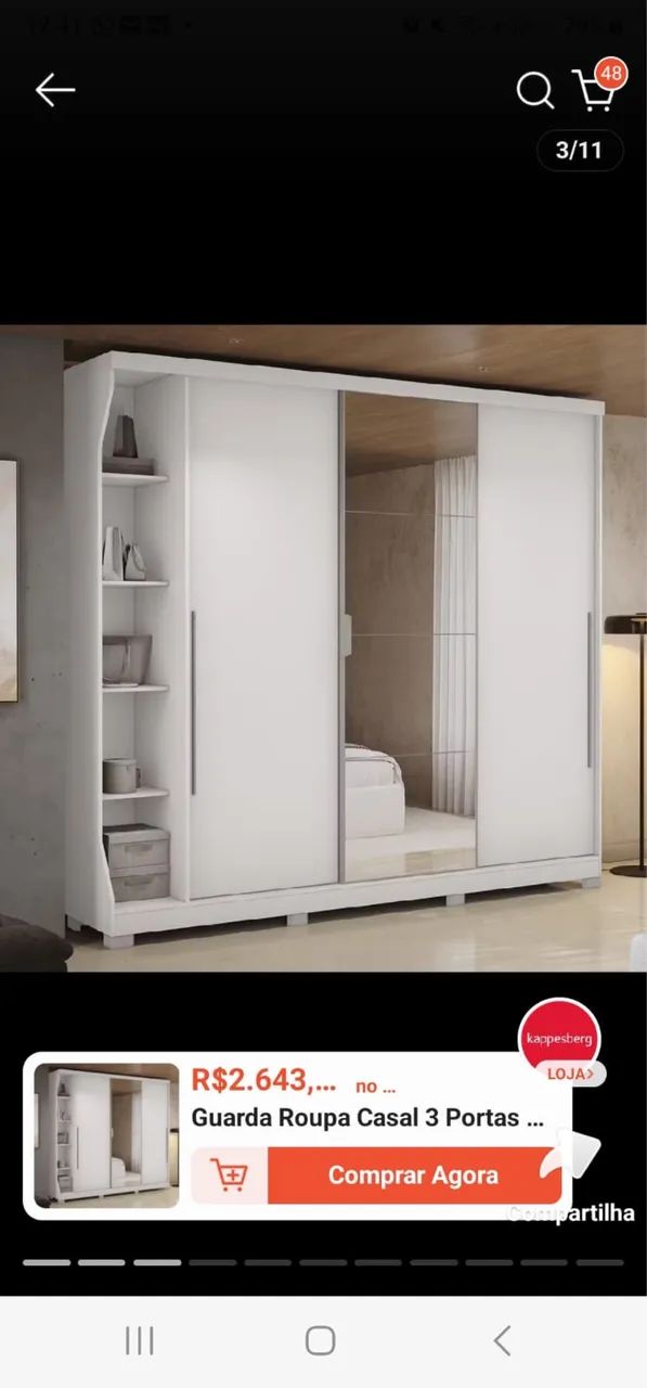 Guarda Roupa Casal 3 Portas com Espelho - Foto 2