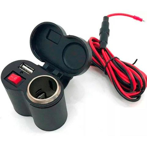 Tomada 12v E 5v Usb P/ Moto Carrregador Celular Gps