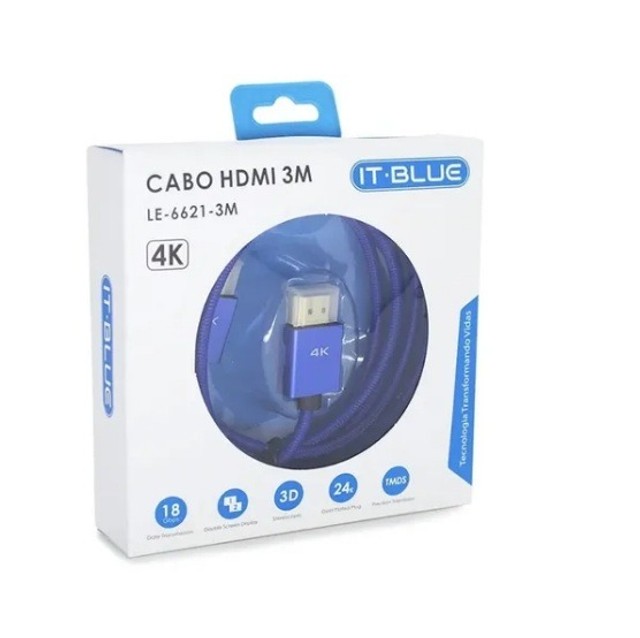 Cabo Hdmi 2.0 4k 3m Ultrahd 19 Pinos(Honestidade e Qualidade é na Jk Eletronicos)