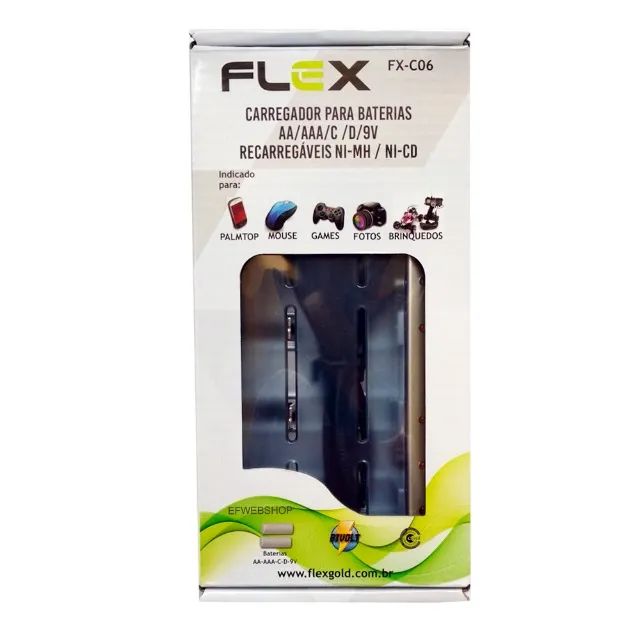Carregador de Pilhas Flex AA AAA C D Baterias 9v Led com 4 Pilhas C 4500 mAh Recarregáveis - Foto 3