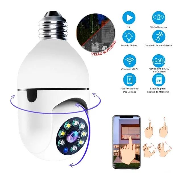 Câmera Lâmpada com Movimento 360° Via Aplicativo Wifi Yoosee - Foto 3