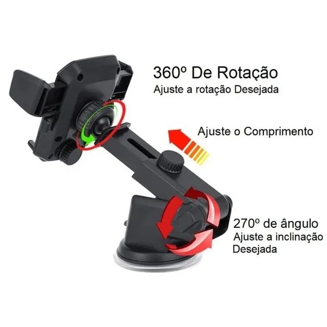 Suporte Celular Gps Carro Veicular Trava Automática Resistente Ajuste Rotação Base - Foto 4