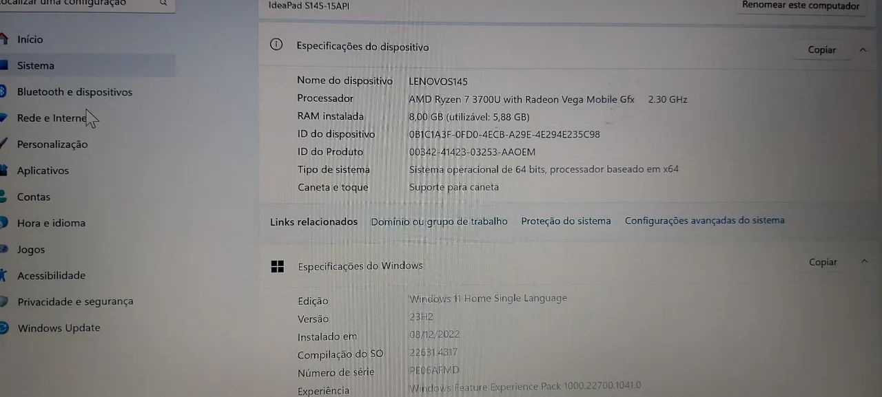 Lenovo S145 Ryzen 7 8GB  - Foto 2