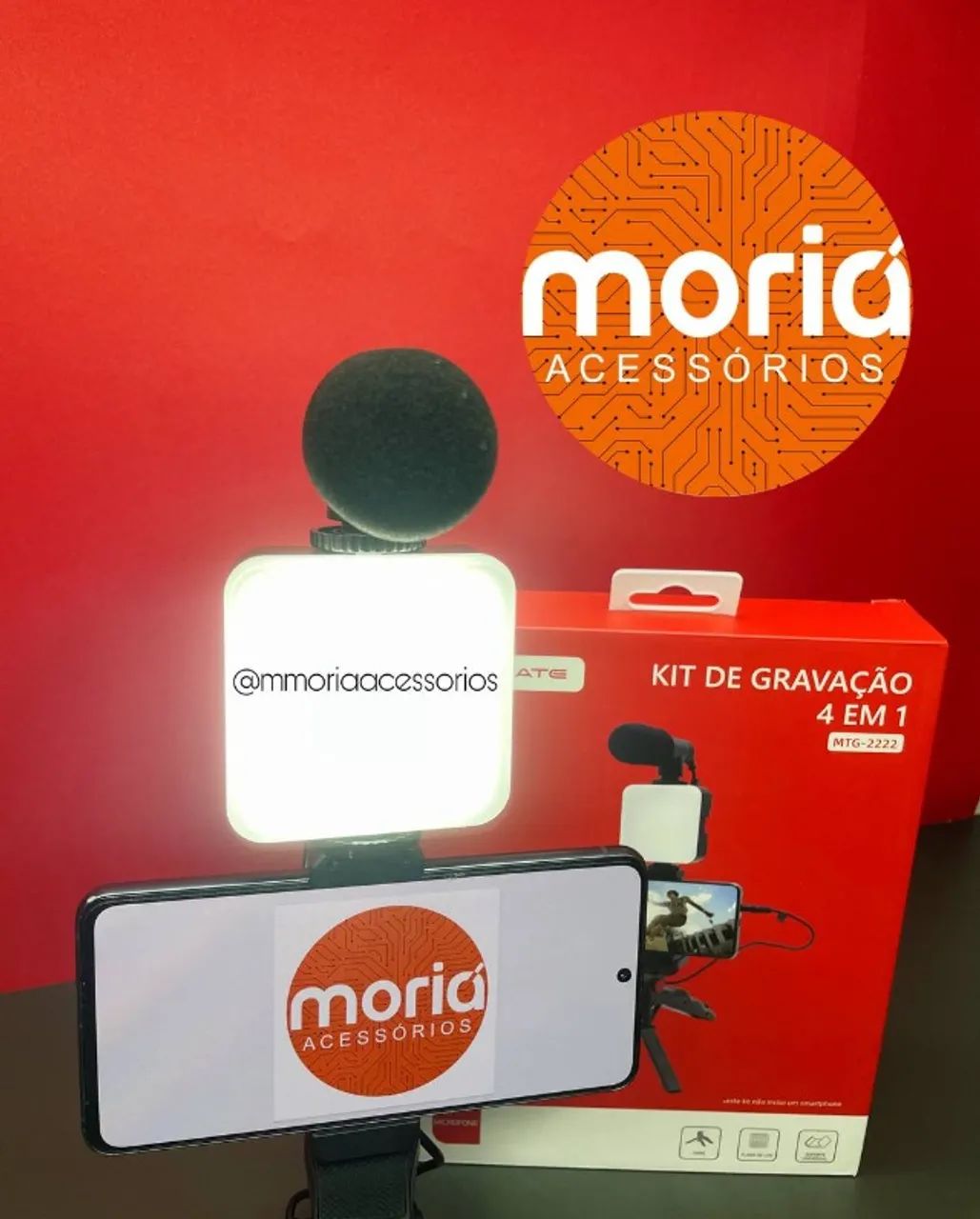 Kit de Gravação Celular 4 Em 1 Com Microfone Luz Led E Suporte - Foto 5