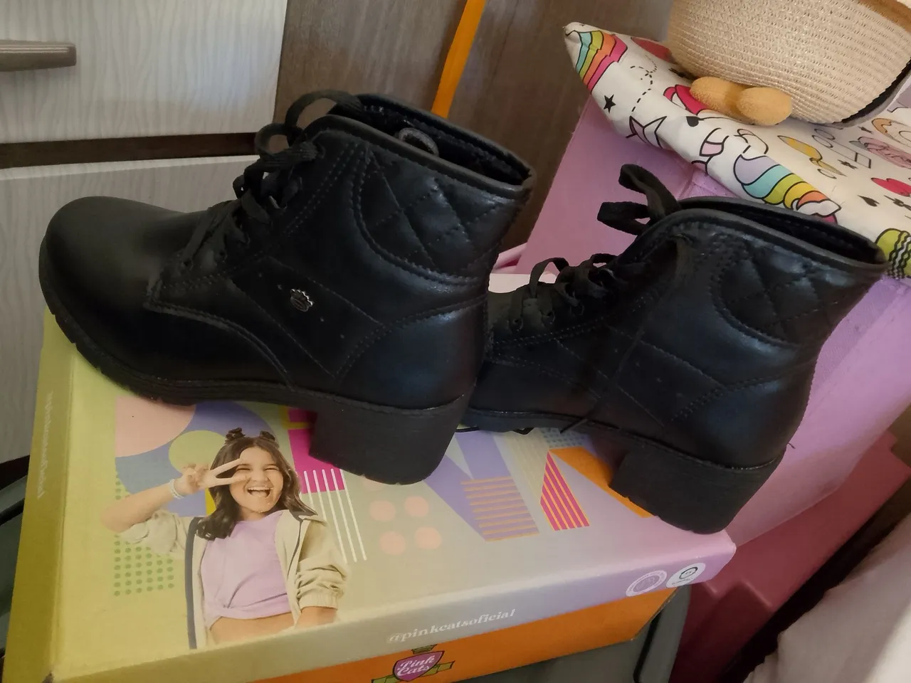 Botas pretas infantis Pink Cats