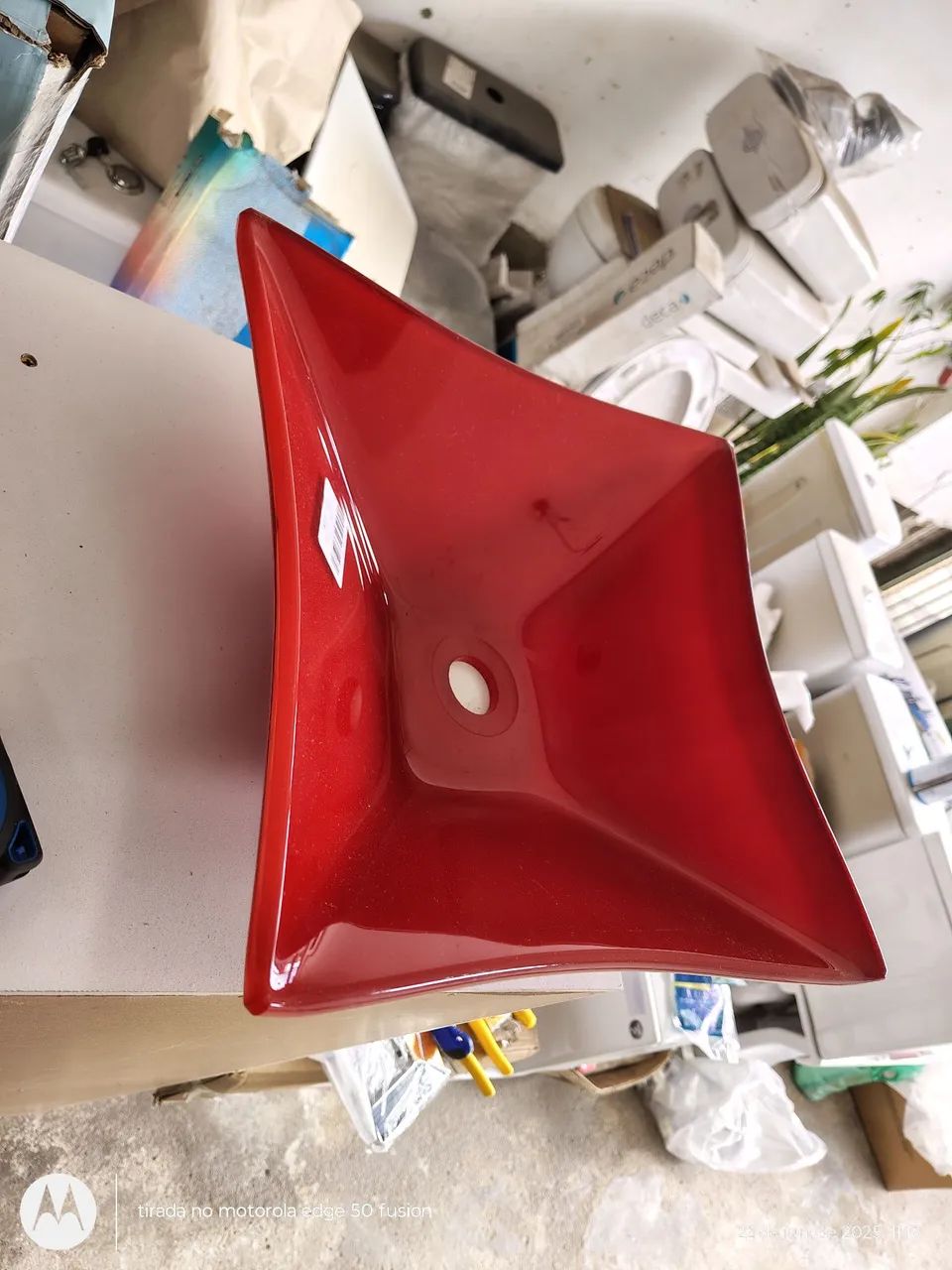Cuba de Vidro Vermelha Quadrada 35 cm - Foto 2