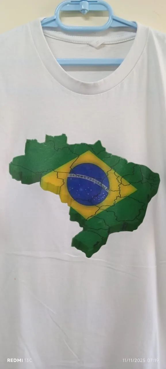 CAMISETAS DE ALGODÃO BRANCA TEMA BRASIL  NOVA  - Foto 2