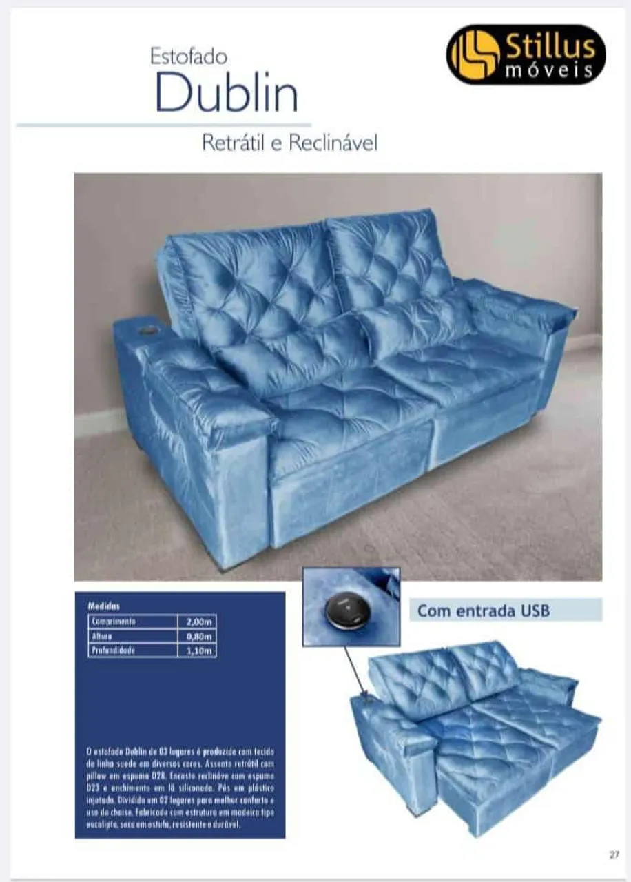 Sofá Dublin Retrátil e Reclinável com USB
