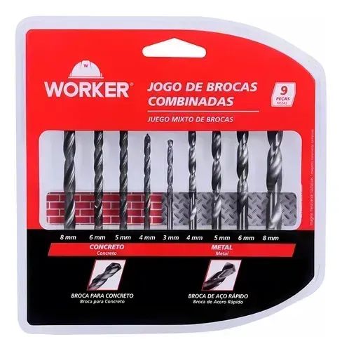 Jogo De Brocas Combinadas P/ Aço E Concreto 9 Peças Worker