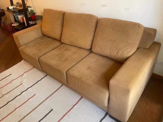Sofá Retrátil 3 lugares suede caramelo * - Foto 4