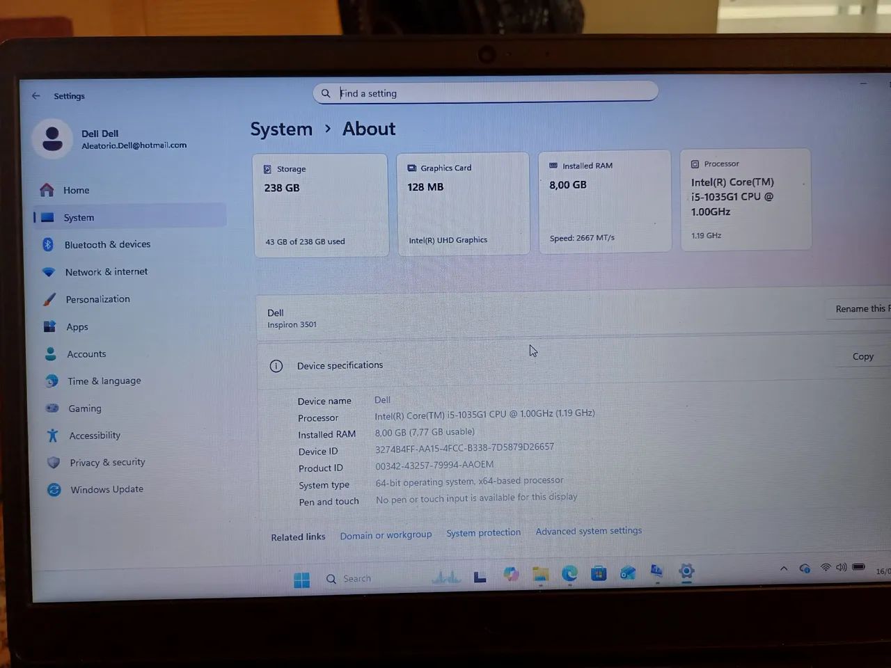 Notebook inspiron 3501