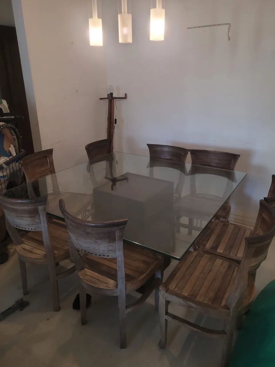 Mesa de vidro e madeira  - Foto 2