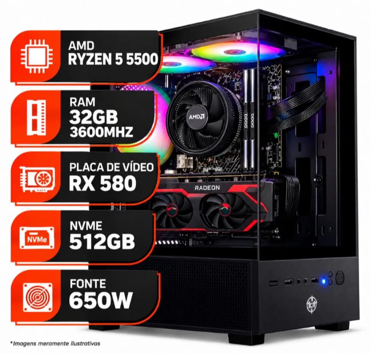 Computador home office/gamer Ryzen 5 5500 32 gb 3600mhz