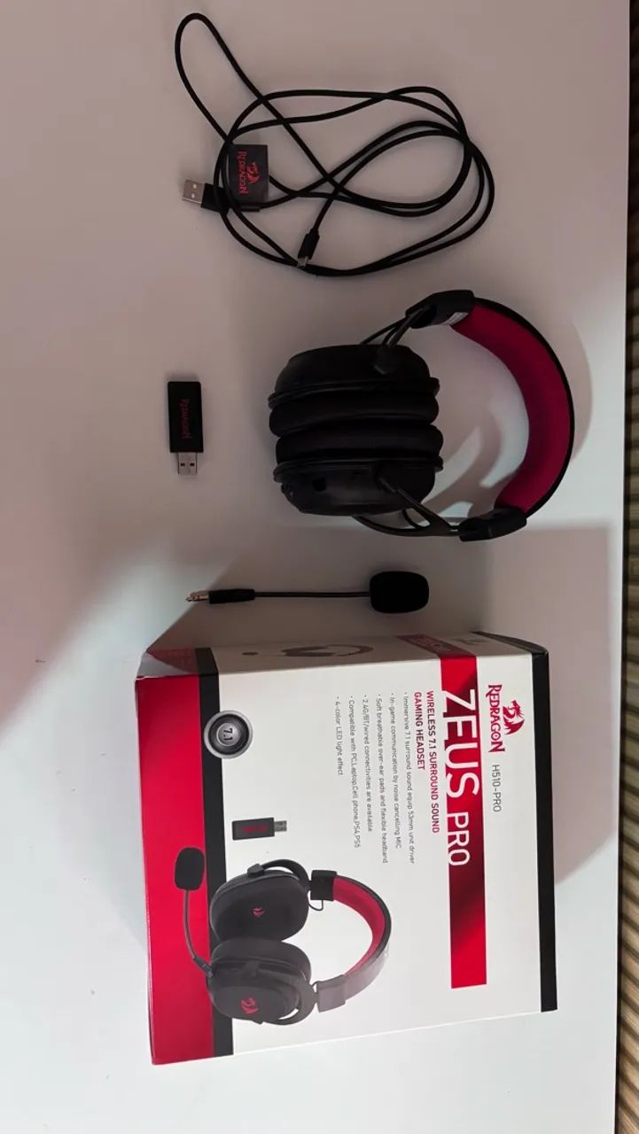 Headset Gamer Sem Fio Redragon Zeus Pro (H510-PRO) - Na Caixa