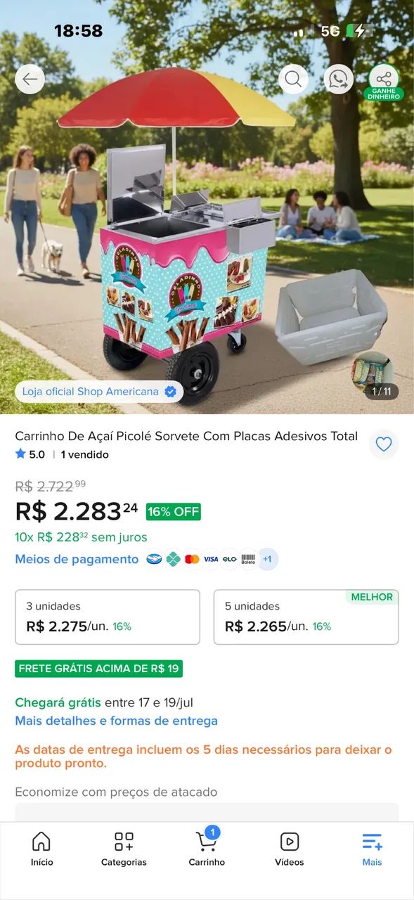 Carrinho açaí 