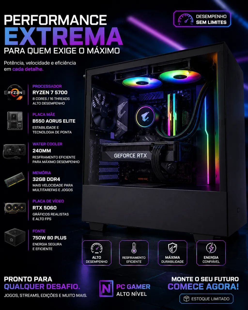 Computador Ryzen 7 5700 32gb Rtx 5060