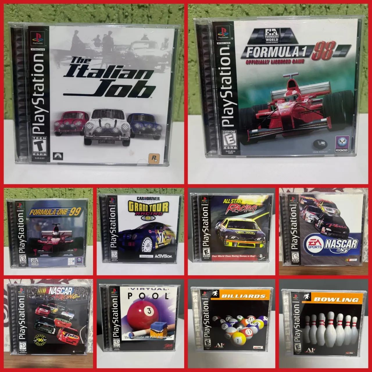 10 jogos de PS1: F1,Nascar,sinuca (preços na descrição)