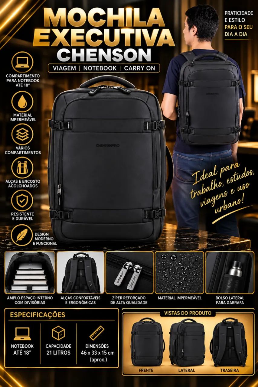 Mochila Executiva Chenson Viagem Notebook Carry On