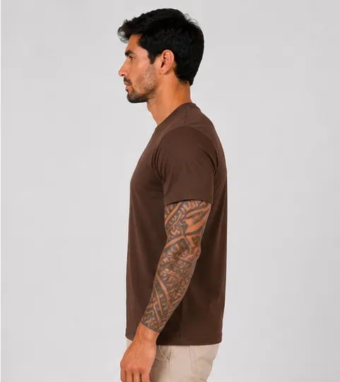 Camiseta Algodão Penteado Marrom - Foto 3