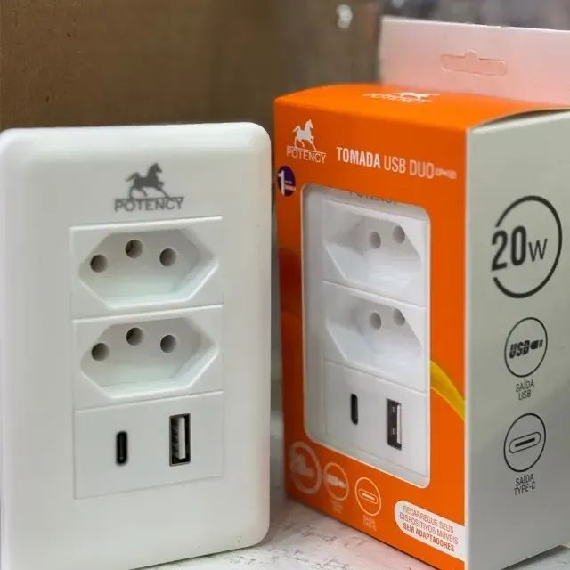 Tomada com Porta USB e Entrada Tipo C NOVA - Foto 5
