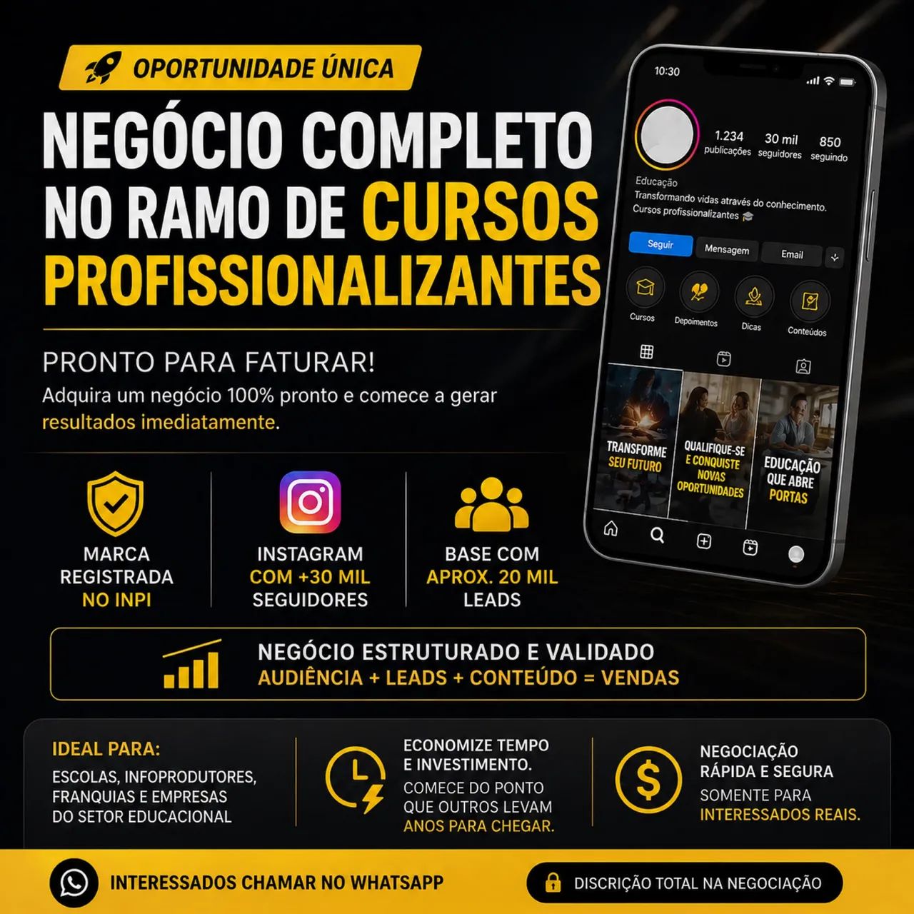 Negócio pronto no ramo de cursos + 30 mil seguidores + 20 mil leads