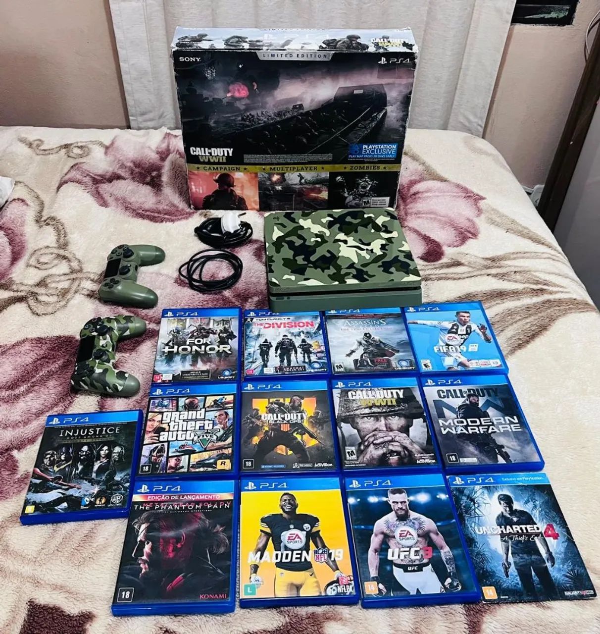 PlayStation 4 Com dois Controles e 13 Jogos...